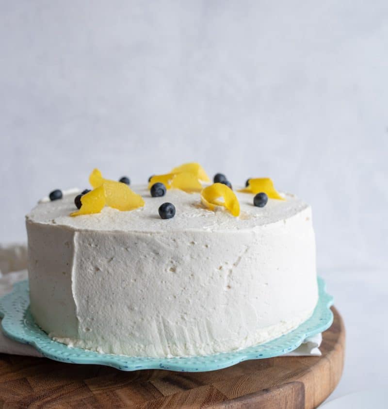 side view of lemon blueberry cake