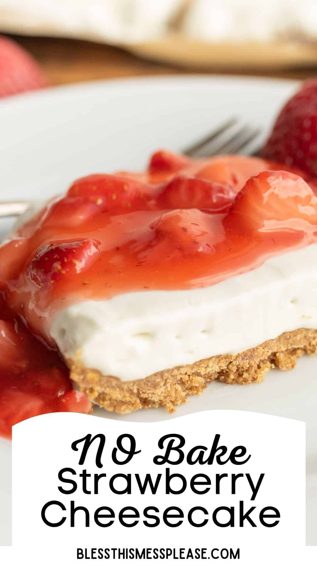 No bake cheesecake with a simple strawberry topping is an easy dessert that will wow any crowd and it's so easy! via @barbarabakes