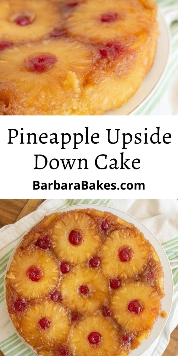 Pineapple Upside Down Cake is a super simple, fluffy homemade cake that features pineapple rings and maraschino cherries. Yum! via @barbarabakes