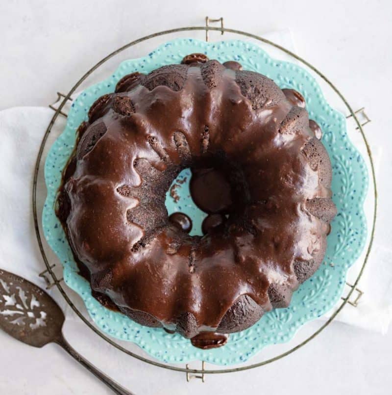 top view of the chocolate bundt cake