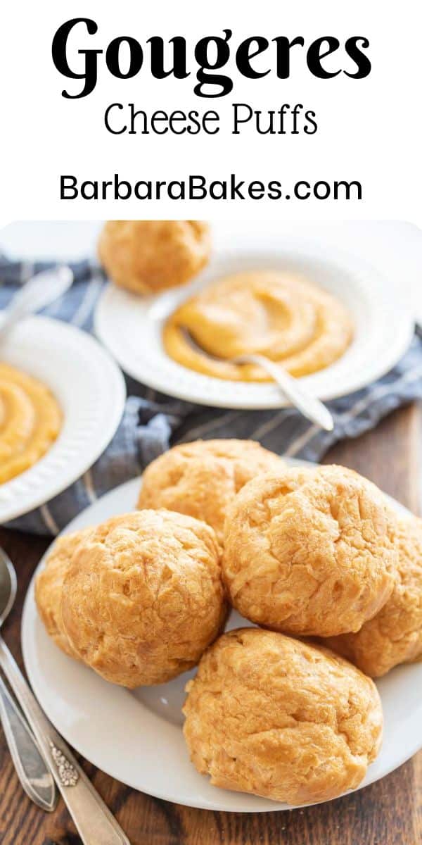 Gougeres are small pastry made with Choux dough mixed with cheese. They are similar to cream puffs but savory instead of sweet. Perfect to serve instead of a roll with a meal. They make great appetizers too! via @barbarabakes