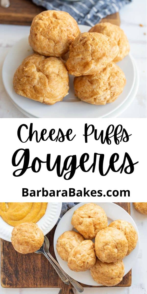 Gougeres are small pastry made with Choux dough mixed with cheese. They are similar to cream puffs but savory instead of sweet. Perfect to serve instead of a roll with a meal. They make great appetizers too! via @barbarabakes