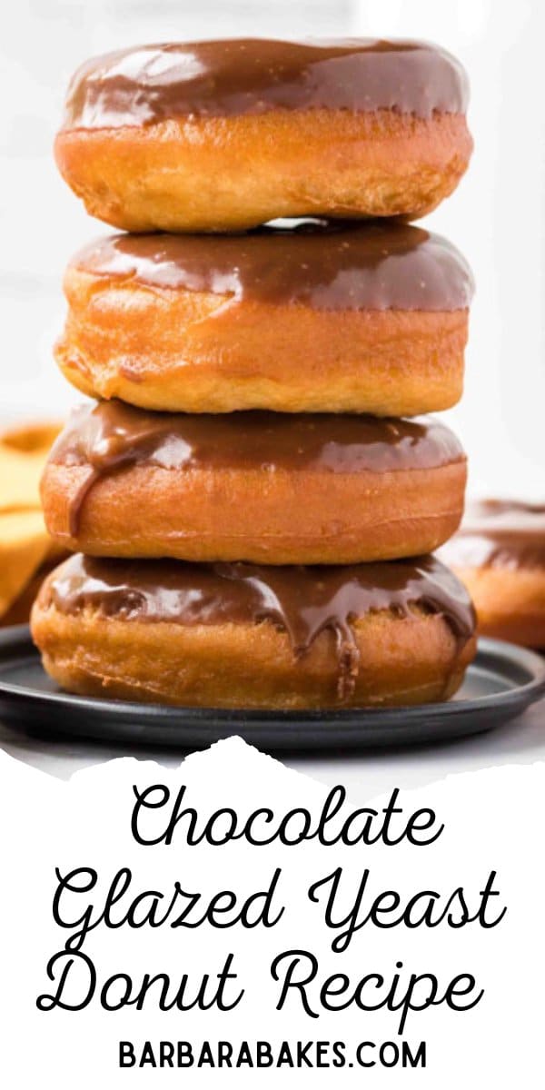 Chocolate Glazed Yeast Donuts are light, fluffy and taste perfectly sweet. They are fried and topped with a delicious easy-to-make glaze. via @barbarabakes