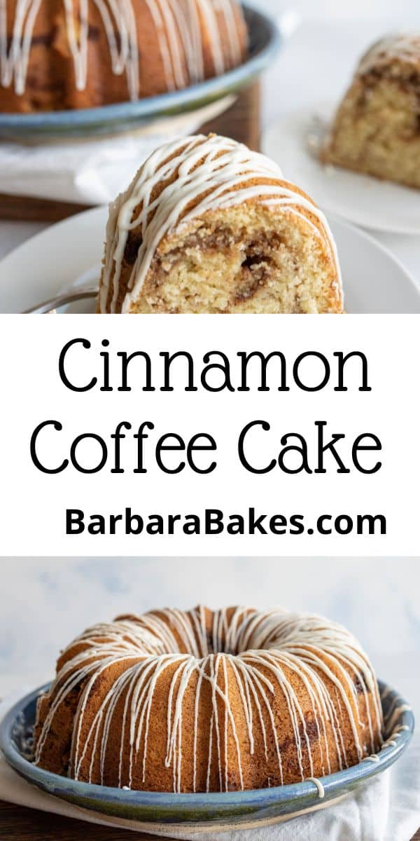 Cinnamon Coffee cake is everything you’d want in a cake. It is all kinds of cinnamony, moist and tasty. Perfect for brunch or dessert. via @barbarabakes