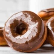 zoomed in on one chocolate glazed donut