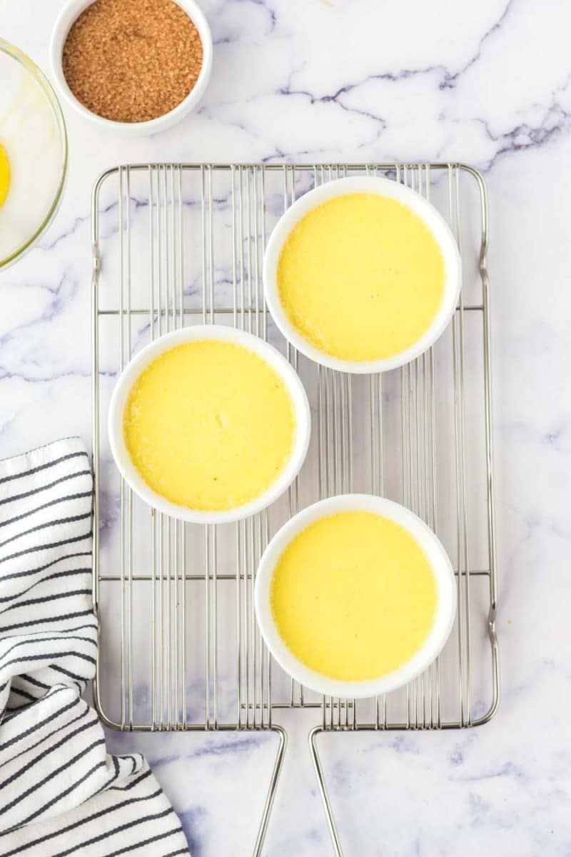 creme brulle without the crispy sugar topping on a cooling rack