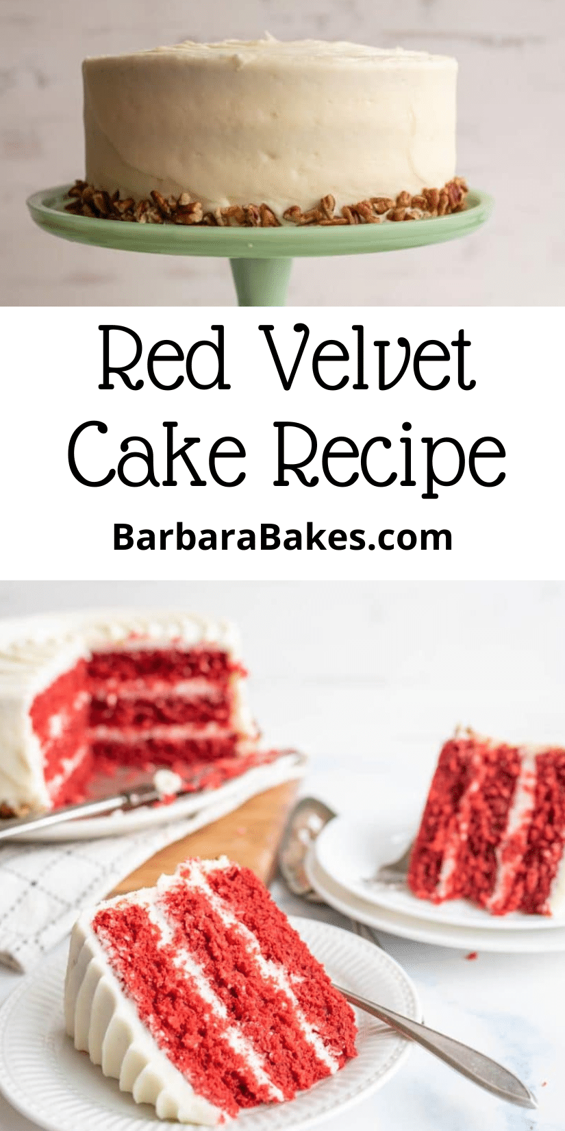 The classic Red Velvet Cake has always been a crowd pleaser for it’s beautiful color, taste and flavor. This cake is moist and delicious-perfect for any occasion. via @barbarabakes