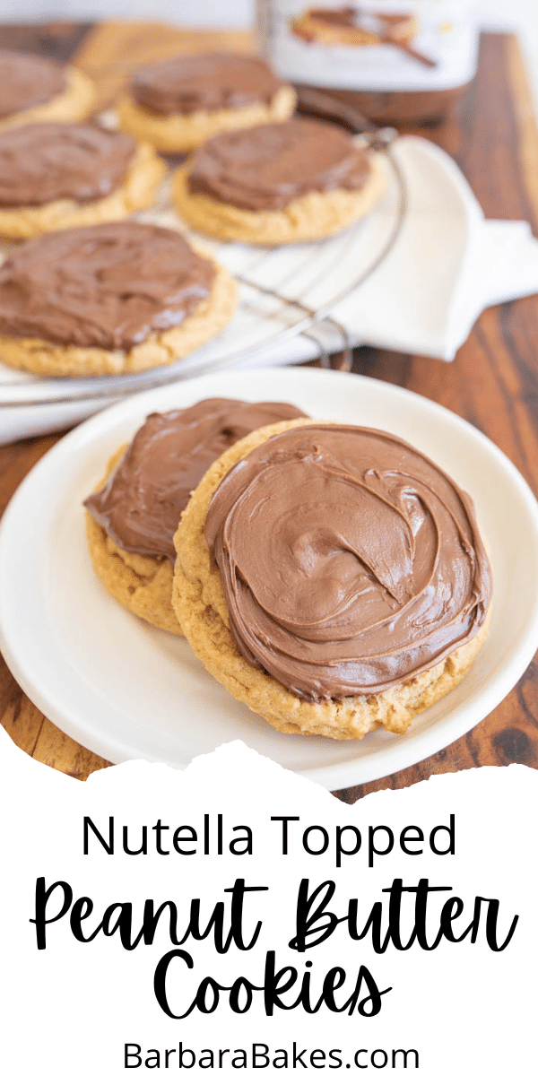 pin of nutella topped peanut butter cookies