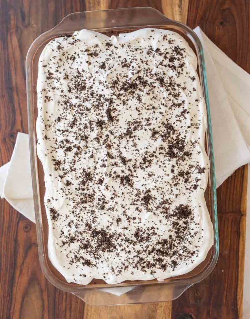 top view of multi-layered chocolate lasagna recipe