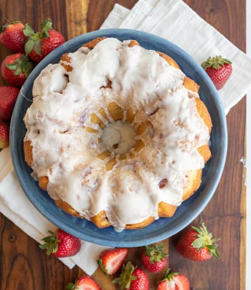 Top view of finished strawberry pound cake