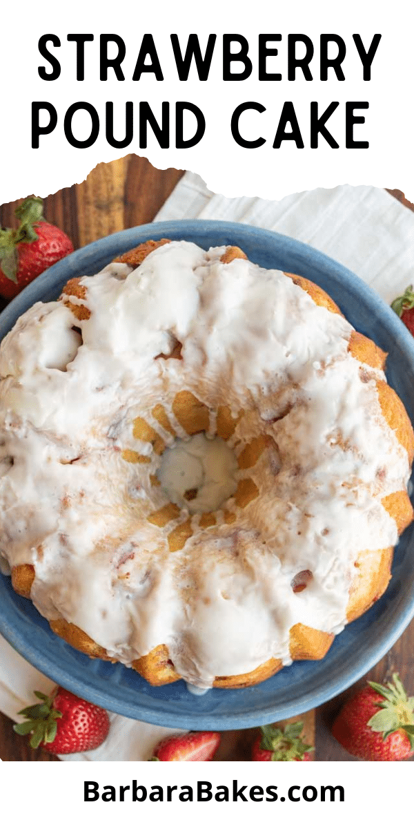 Strawberry Pound Cake is a classic dessert that's easy to make and enjoyed by all. With fresh strawberries and a moist, tender crumb, it's the perfect dessert. via @barbarabakes