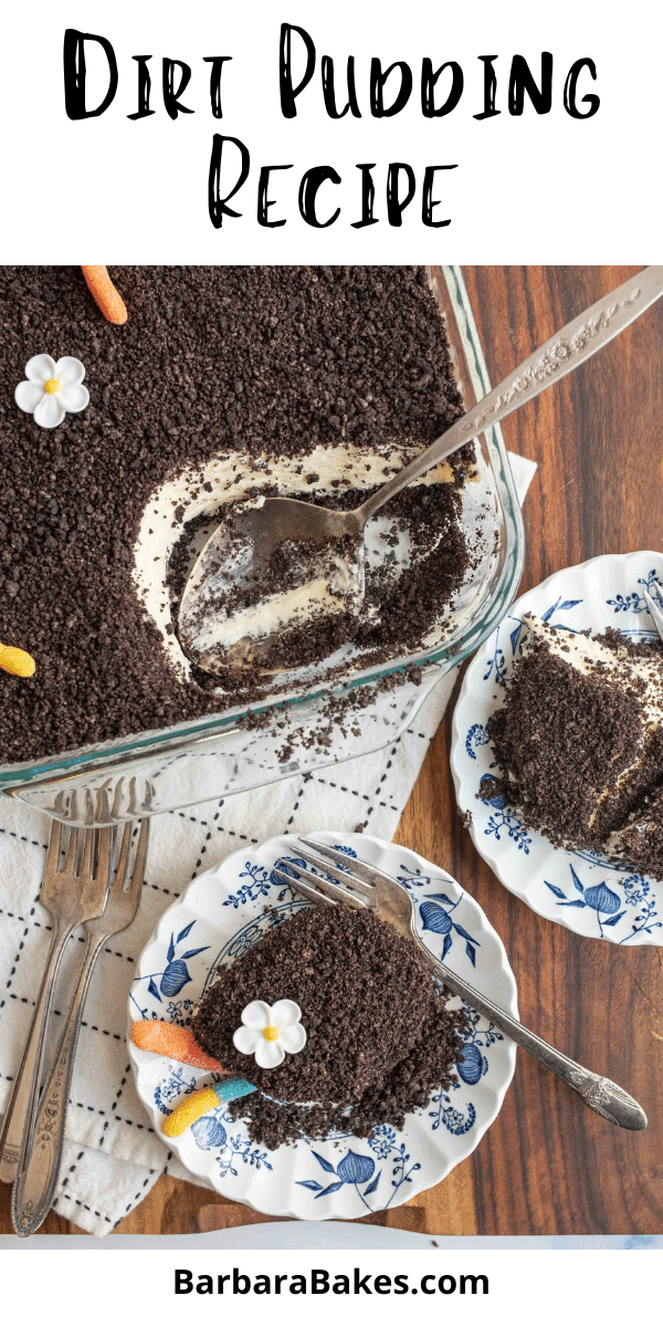 Dirt Cake is a whimsical and delicious dessert that features layers of creamy pudding, crunchy Oreo crumbs, and playful gummy worms. via @barbarabakes