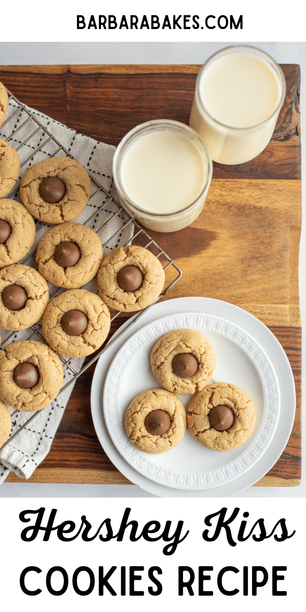 Hershey Kiss Cookies are irresistible treats that are soft, chewy and feature a surprise burst of chocolaty delight at the center. via @barbarabakes