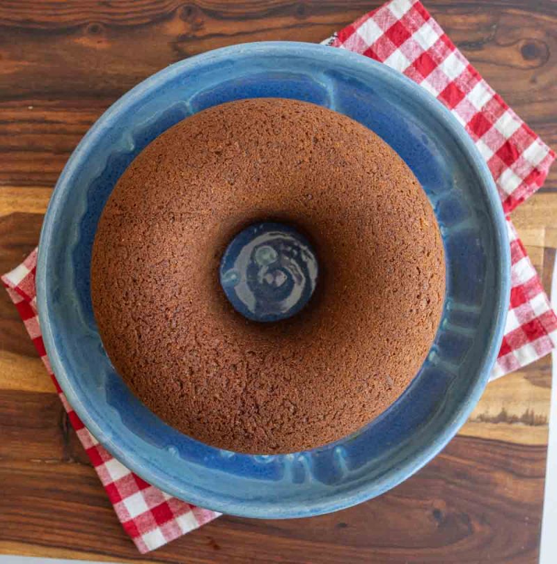 top view of brown bread in a circle bundt shape