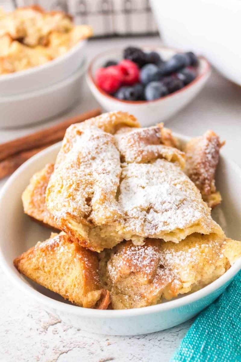French toast casserole served in a dish and ready to enjoy,