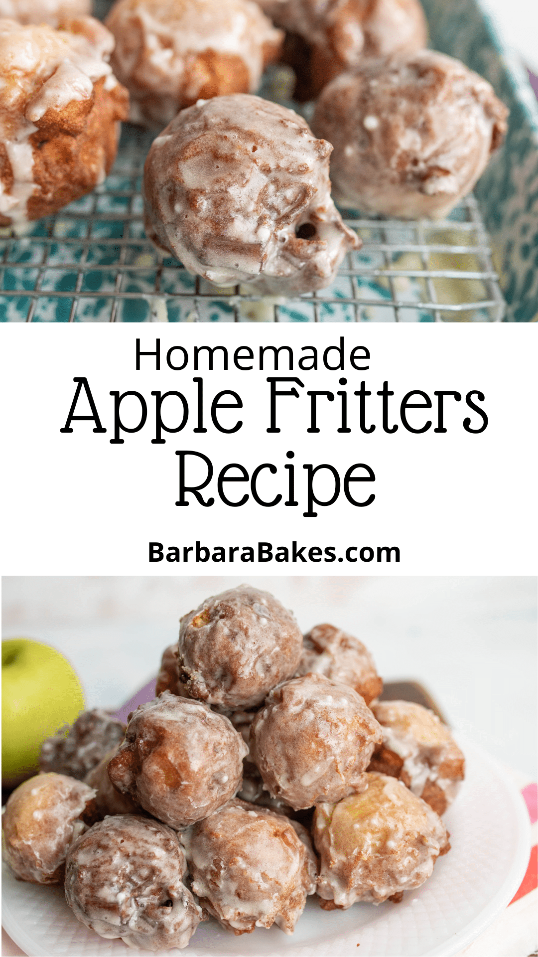 Apple fritters are created with a no-yeast homemade batter and fresh apples, fried to golden perfection and glazed simply. via @barbarabakes