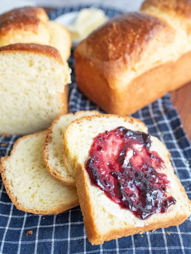 brioche bread with butter and jam