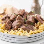 plate of round steak beef and noodles recipe